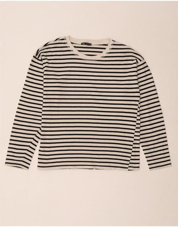 Top Zara da donna a maniche lunghe UK 14 Medium White Striped Nautical