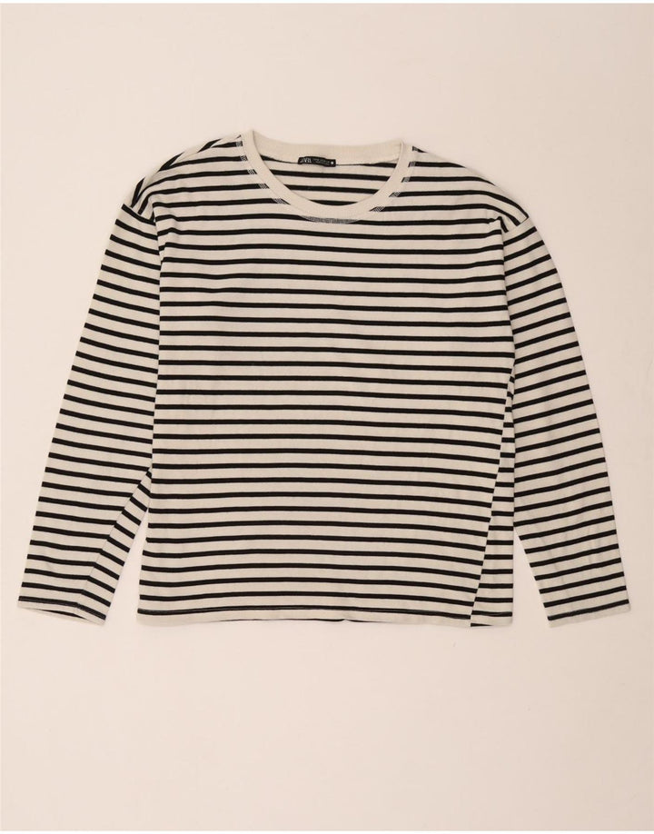 Top Zara da donna a maniche lunghe UK 14 Medium White Striped Nautical