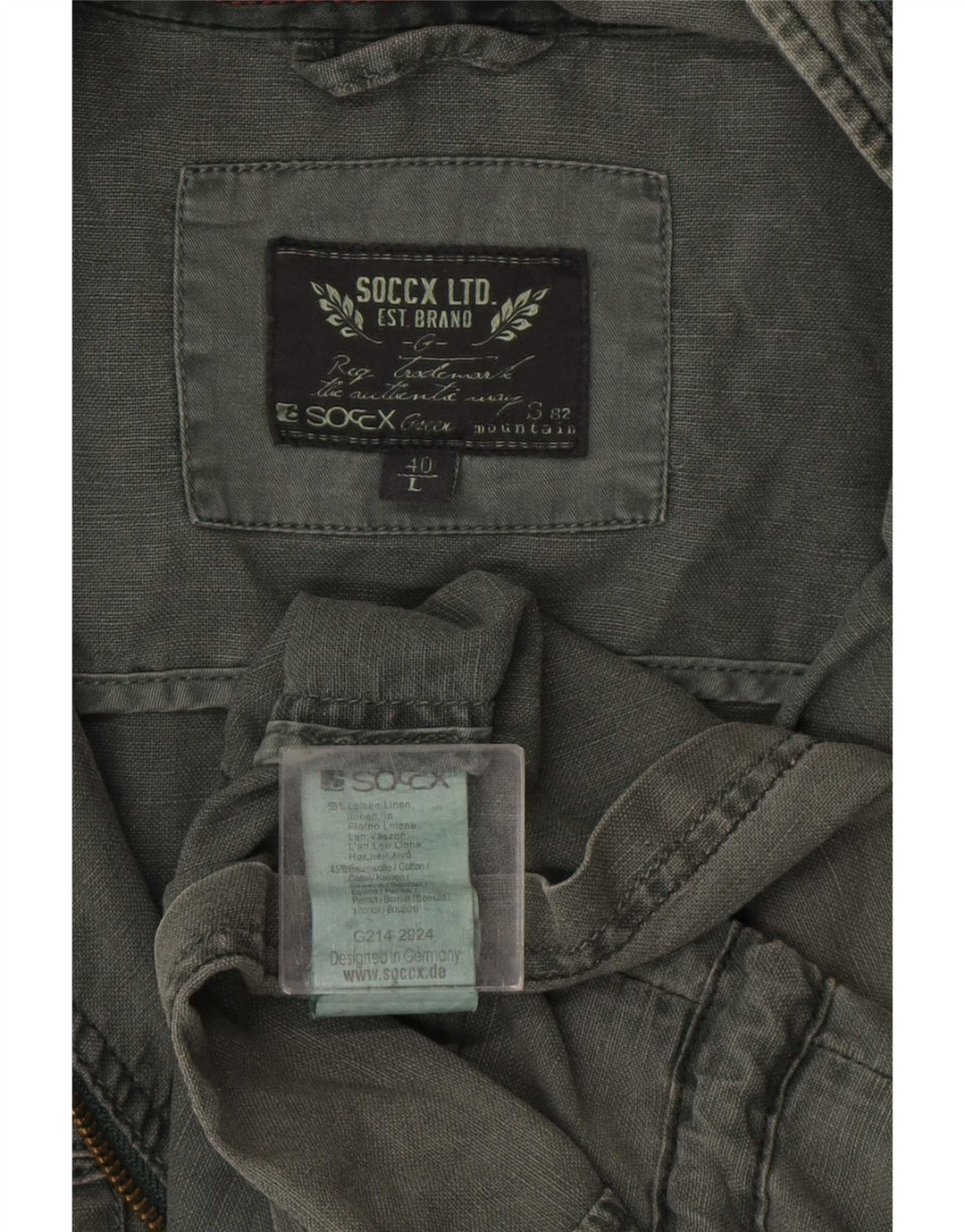 Giacca da uomo con cappuccio Soccx UK 40 grande lino kaki