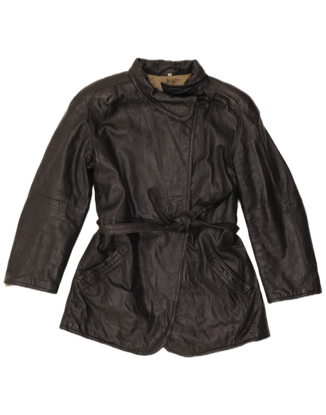 Giacca in pelle vintage da donna IT 46 grande nera