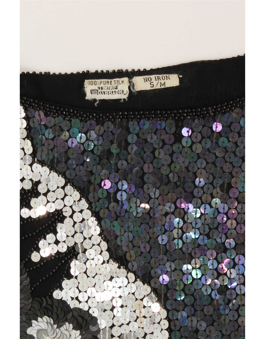 Camicetta vintage da donna con paillettes da sera, top UK 10, piccola, multicolore