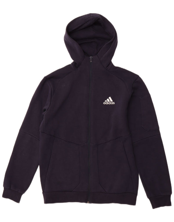 Maglione con cappuccio e zip da uomo ADIDAS piccolo in cotone blu navy