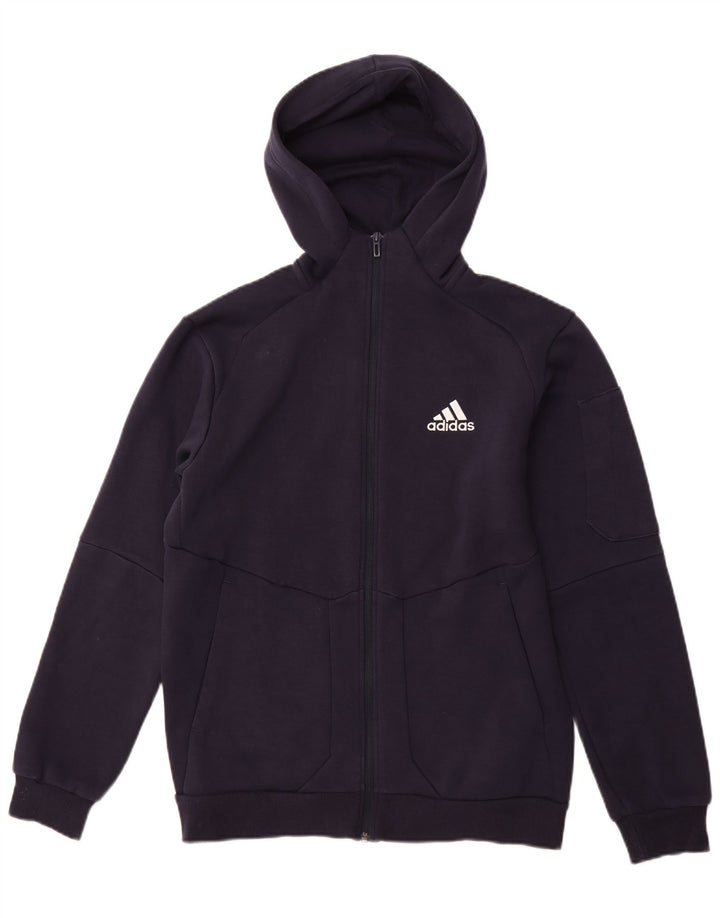 Maglione con cappuccio e zip da uomo ADIDAS piccolo in cotone blu navy