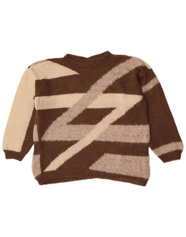 Maglione maglione girocollo da donna vintage UK 16 grande blocco di colore marrone