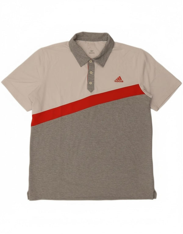 Polo Adidas Climalite da uomo grande in poliestere color block grigio