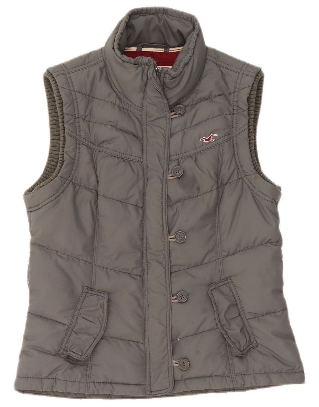 Gilet imbottito da donna Hollister UK 14 Large Grigio Poliestere