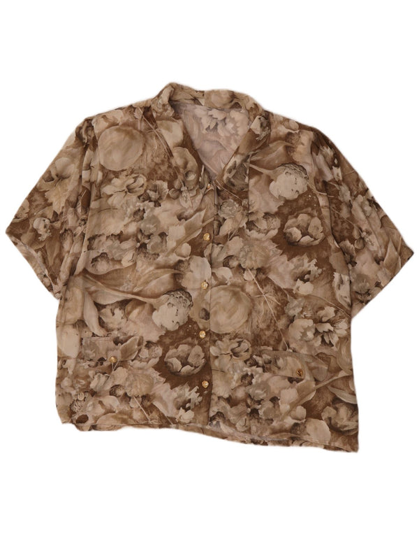 Camicia a maniche corte da donna vintage UK 18 XL Marrone floreale