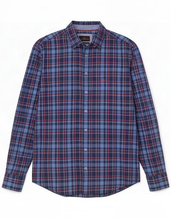 Fynch Hatton Mens Flannel Shirt Medium Navy Blue Check Cotton