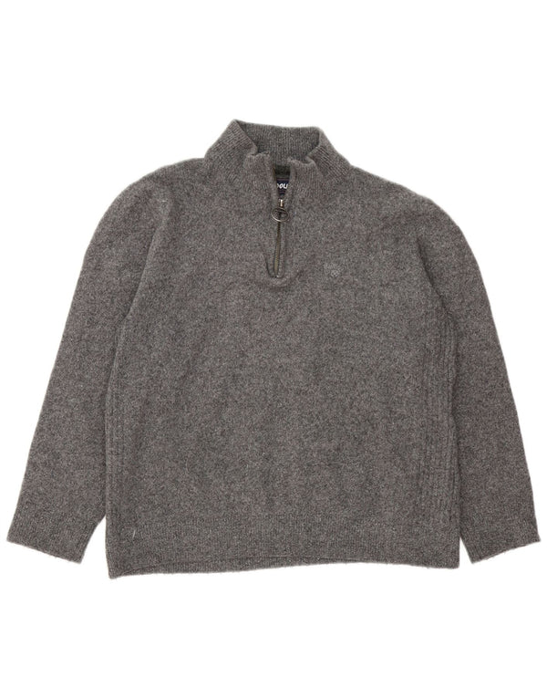 Maglione maglione con collo con zip da donna Barbour UK 16 grande lana grigia