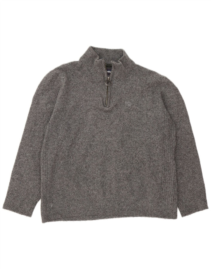 Maglione maglione con collo con zip da donna Barbour UK 16 grande lana grigia