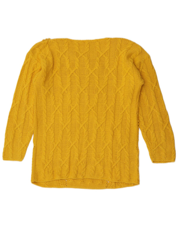 Maglione maglione vintage da donna con scollo a barca UK 14 cotone giallo medio
