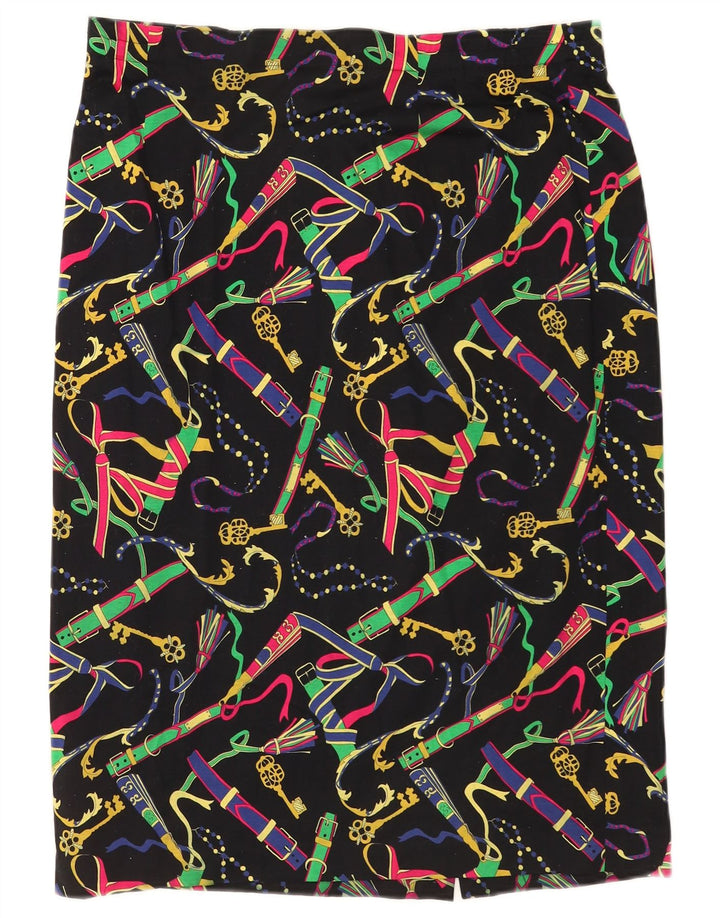 Gonna dritta da donna vintage con motivo astratto W34 grande multicolore