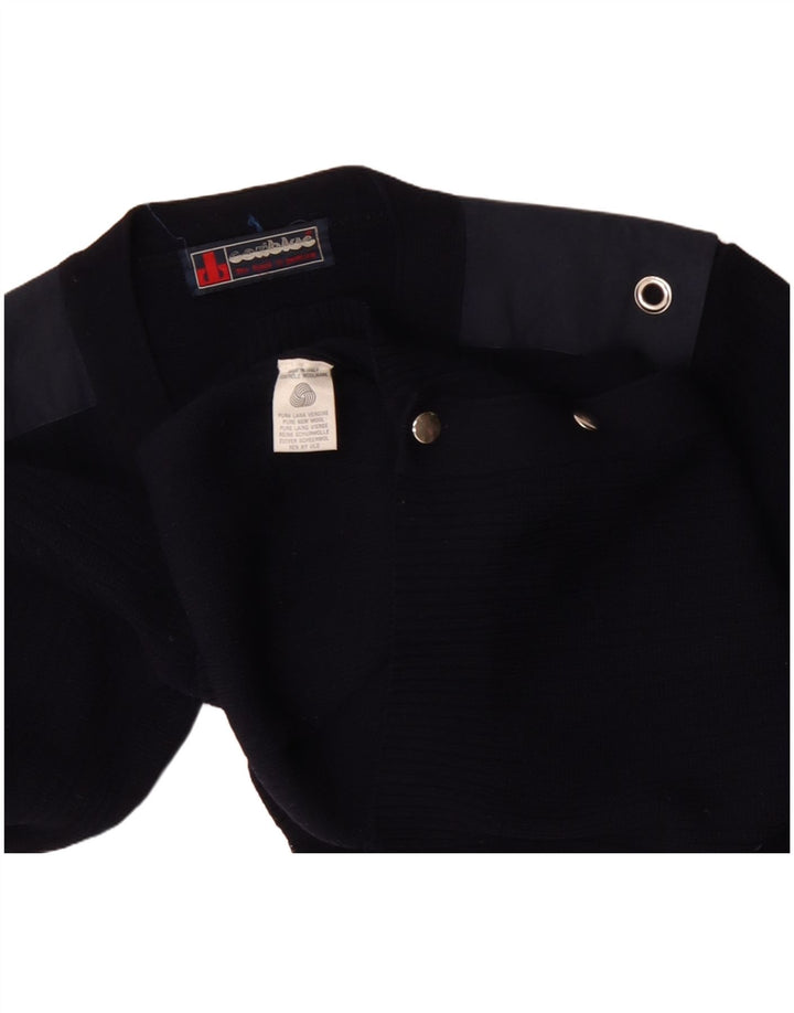 Maglione cardigan da uomo vintage in lana color block medio blu navy