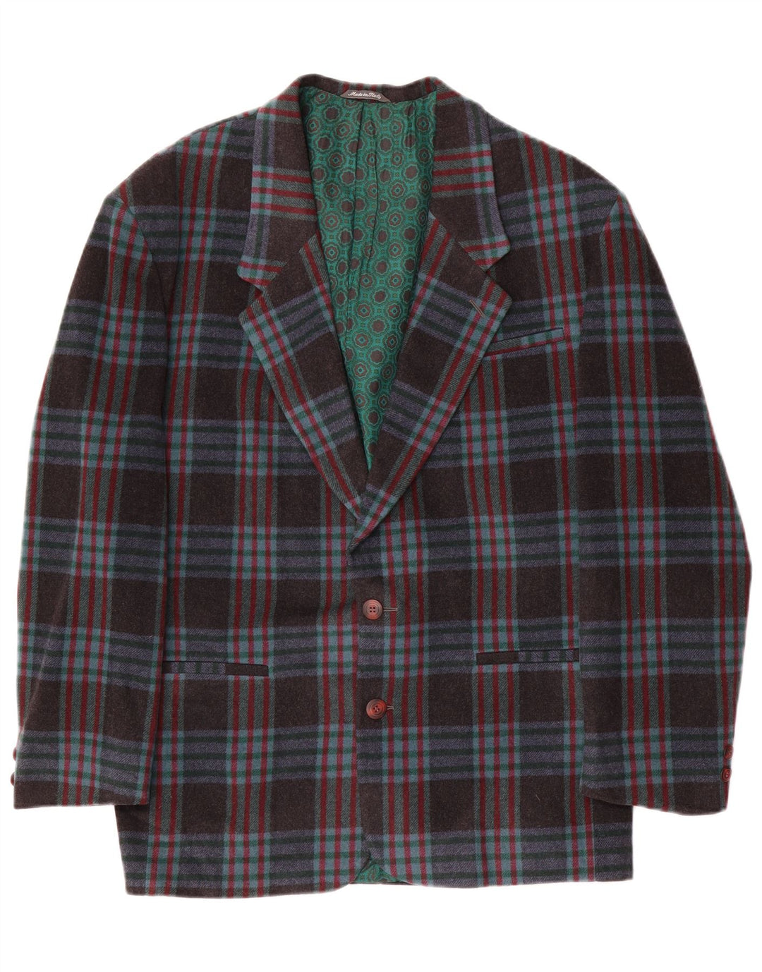 Giacca blazer vintage da uomo a 2 bottoni IT 48 lana media a quadri blu navy