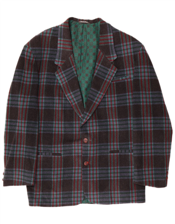 Giacca blazer vintage da uomo a 2 bottoni IT 48 lana media a quadri blu navy