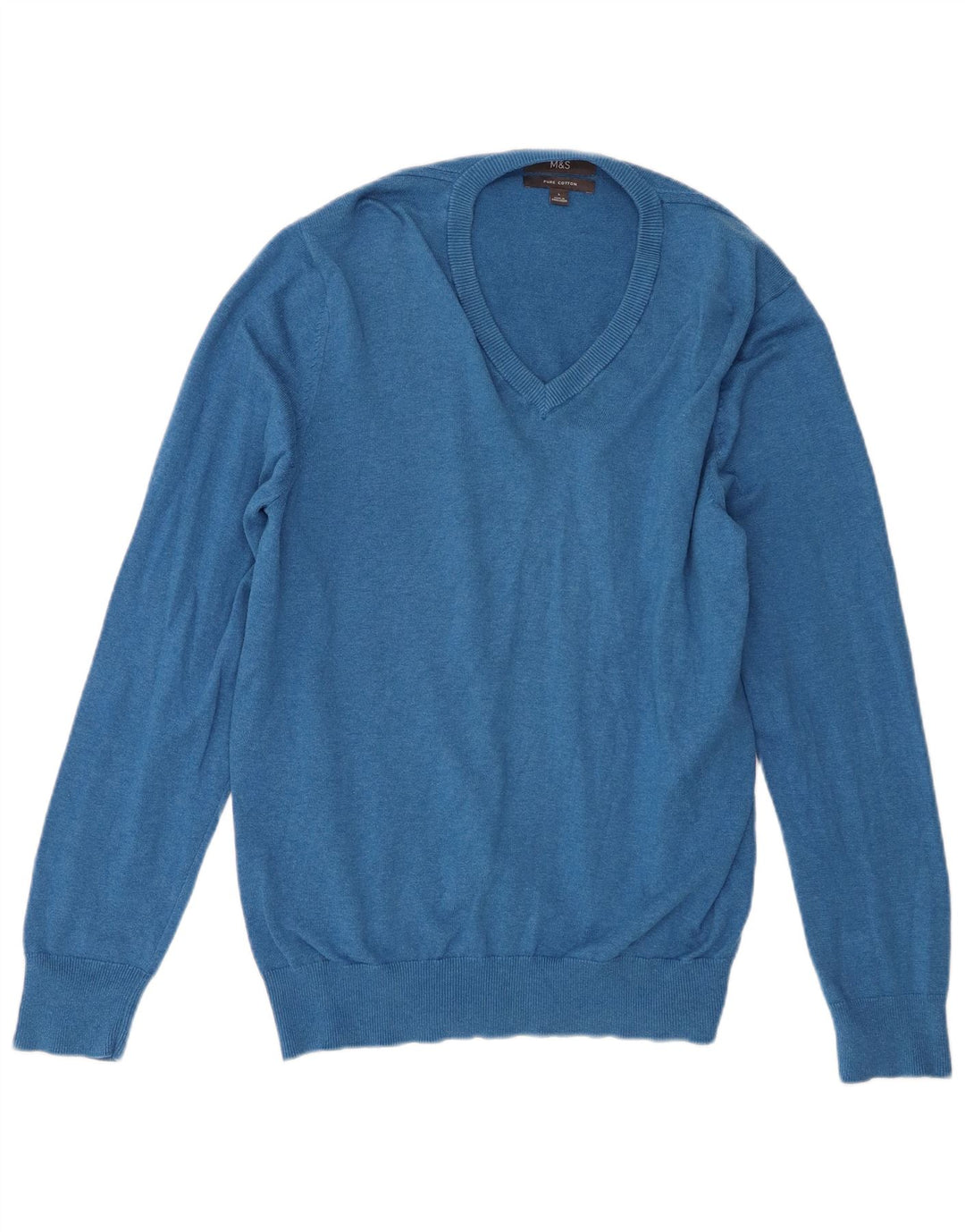 Maglione maglione con scollo a V da uomo Marks & Spencer grande cotone blu