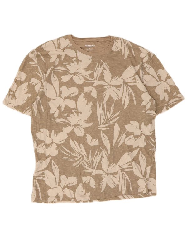 T-shirt da uomo Jack & Jones Top grande in cotone floreale beige