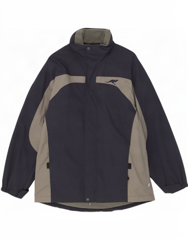 Giacca antipioggia da uomo con cappuccio Kangaroos UK 40 Large in nylon color block blu navy