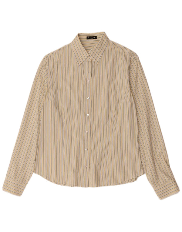 Massimo Dutti Womens Shirt UK 14 Medium Beige Striped Silk