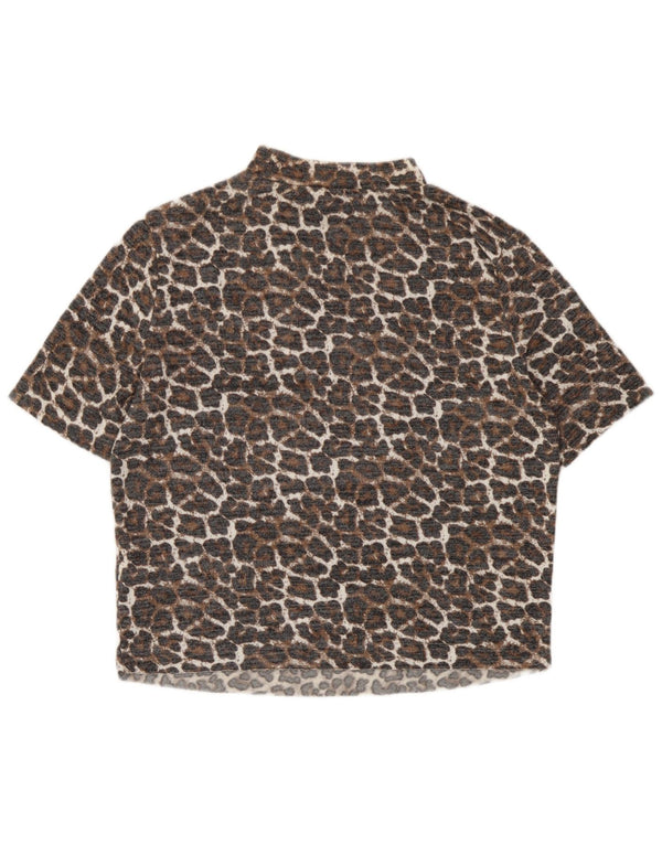 Zara Trafaluc Crop Blouse Top da donna UK 14 Large Beige Animal Print Viscosa