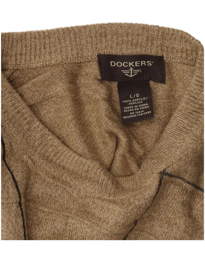 DOCKERS Maglione da uomo girocollo maglione grande acrilico a quadri beige