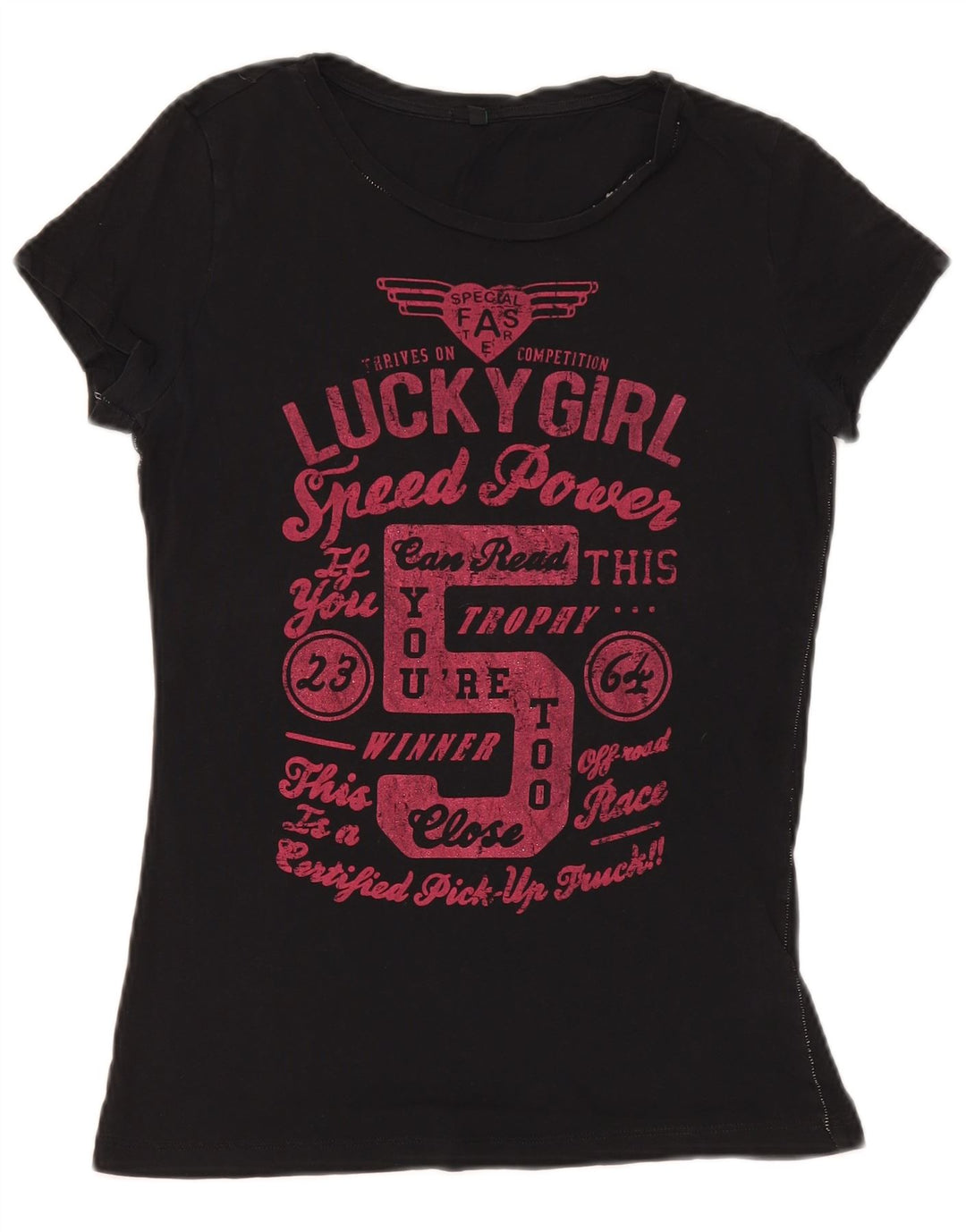 T-shirt grafica da donna Benetton Top UK 12 cotone medio nero