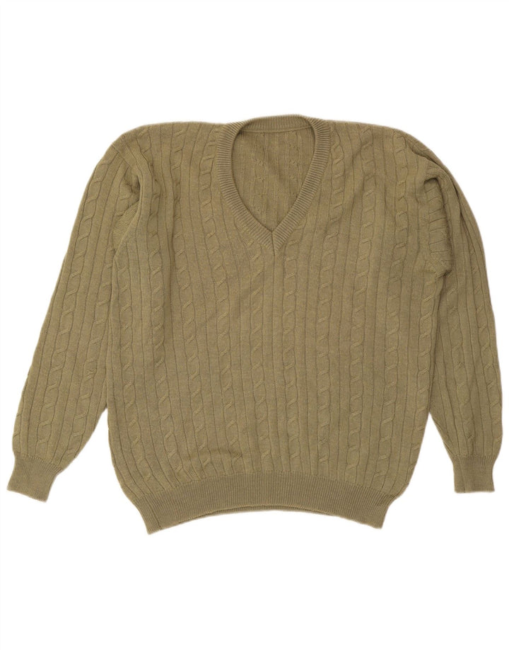 Maglione da uomo con scollo a V VINTAGE grande color kaki