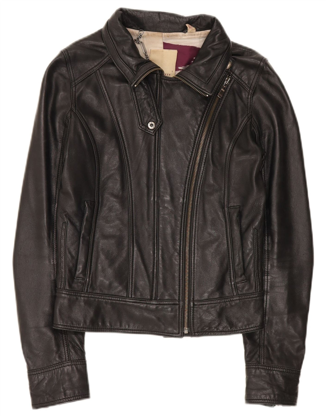 Giacca da motociclista in pelle corta da donna Ted Baker taglia 1 XS in pelle nera