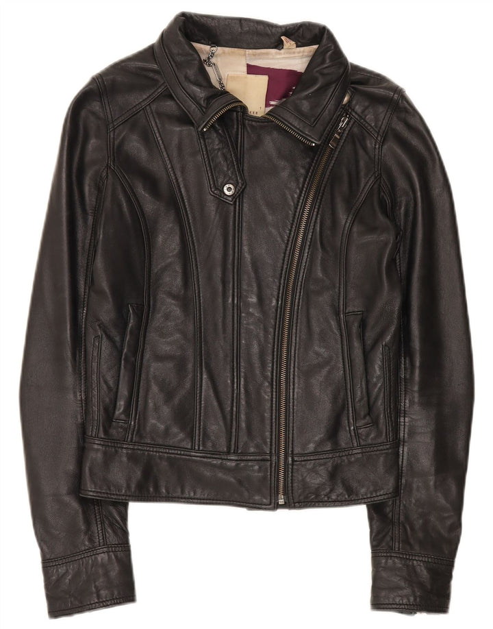 Giacca da motociclista in pelle corta da donna Ted Baker taglia 1 XS in pelle nera