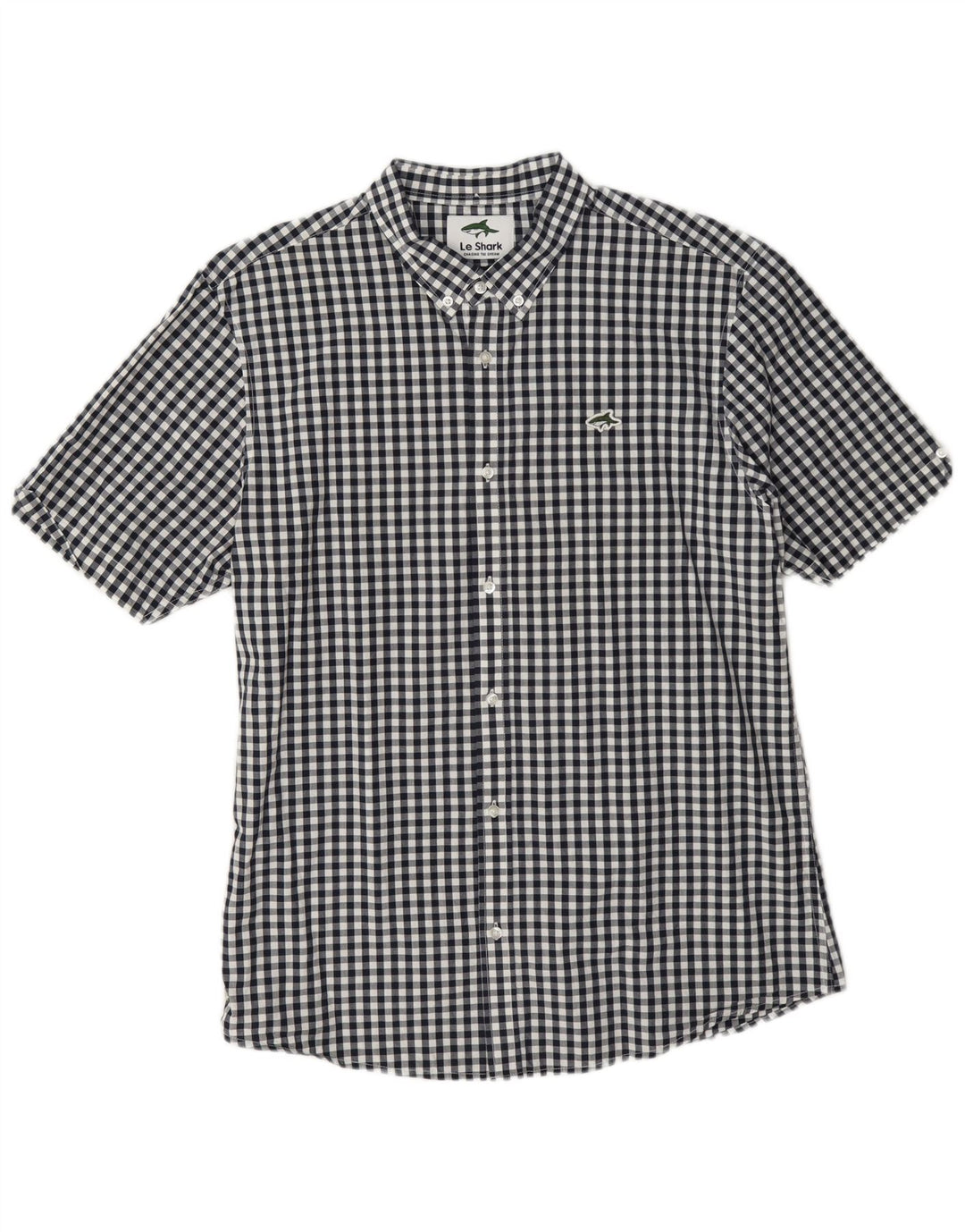 Camicia a maniche corte da uomo Le Shark Large in cotone a quadretti blu navy