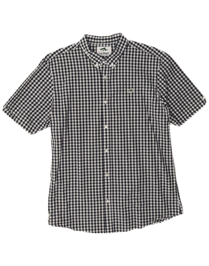 Camicia a maniche corte da uomo Le Shark Large in cotone a quadretti blu navy
