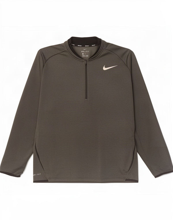 Top della tuta da ginnastica Nike Dri Fit con zip e collo da uomo XL in poliestere grigio