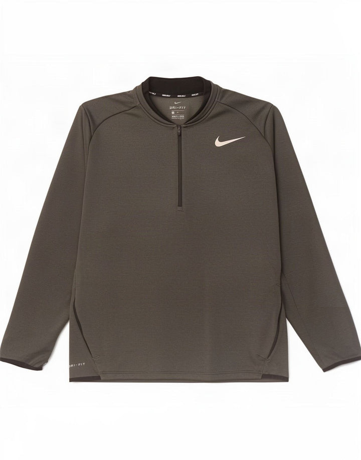 Top della tuta da ginnastica Nike Dri Fit con zip e collo da uomo XL in poliestere grigio