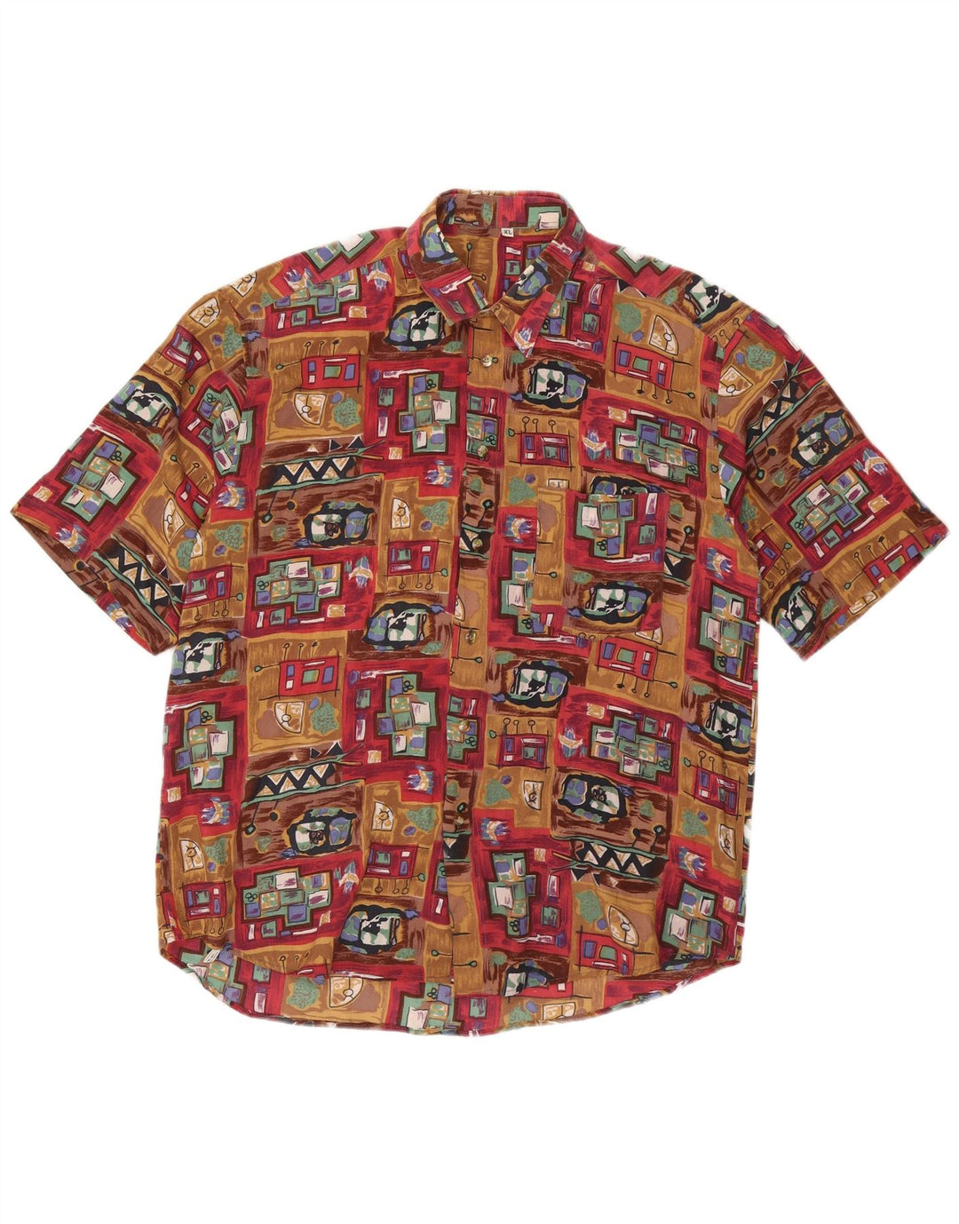 Camicia a maniche corte da uomo VINTAGE XL Patchwork marrone