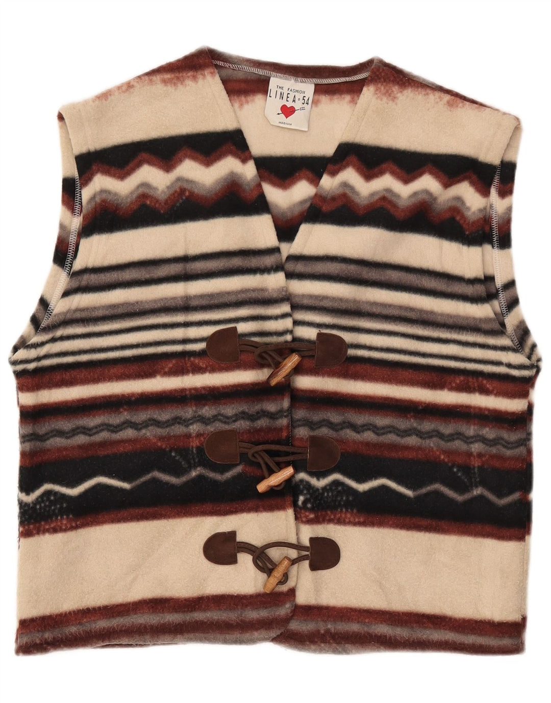 Gilet in pile da donna VINTAGE UK 14 medio a righe multicolore