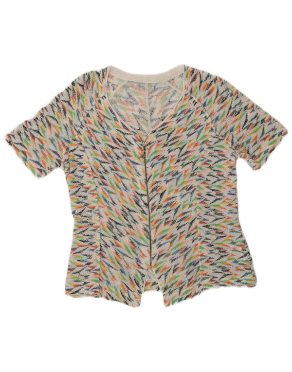 Maglione cardigan da donna vintage UK 14 medio multicolore geometrico