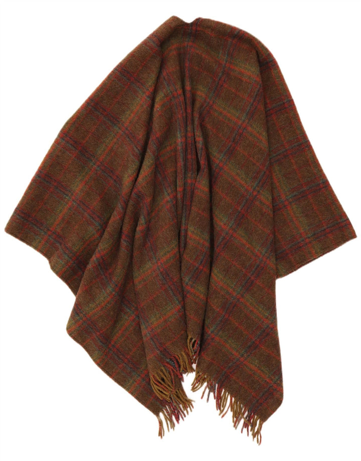 Maglione poncho aperto da donna di qualità superiore UK 16 grande lana scozzese marrone