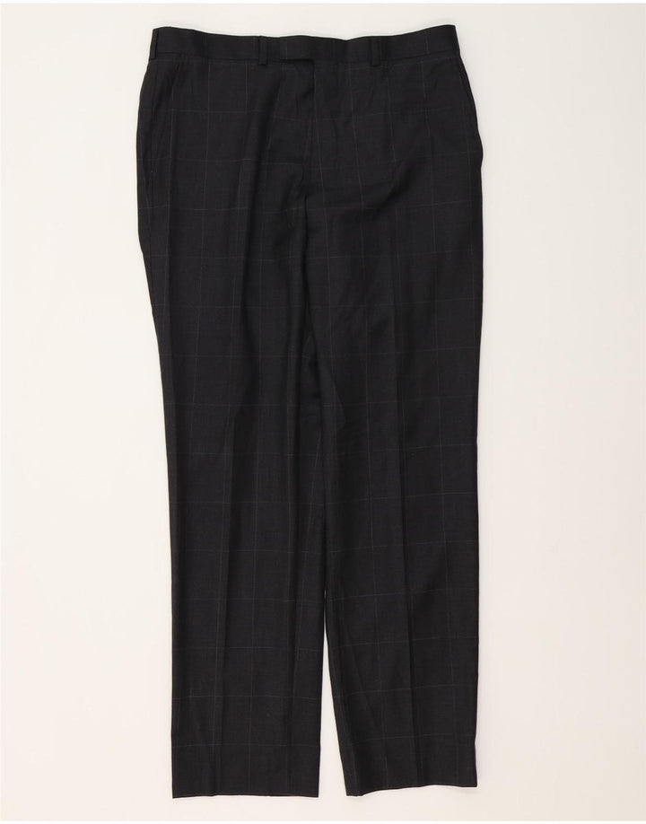 MARKS & SPENCER Pantaloni da abito vestibilità regolare da uomo W34 L31 Lana a quadri grigi