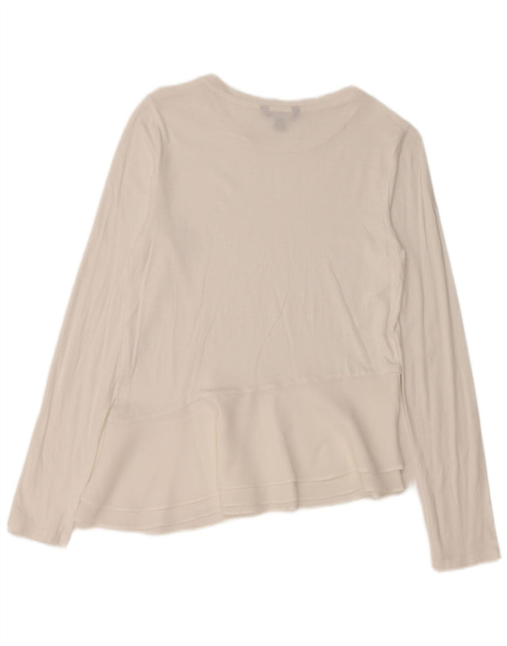 TOMMY HILFIGER Top asimmetrico da donna manica lunga UK 10 piccolo bianco