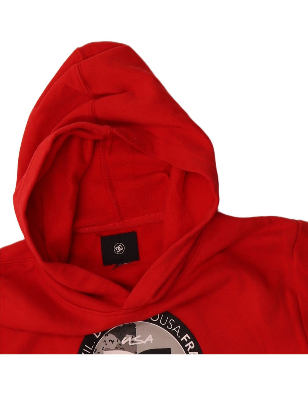 DC Womens Graphic Hoodie Jumper UK 16 Large Red Vintage DC and Second-Hand DC from Messina Hembry 