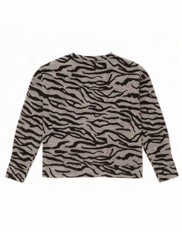 Marks & Spencer Womens Top Long Sleeve UK 12 Medium Grey Animal Print
