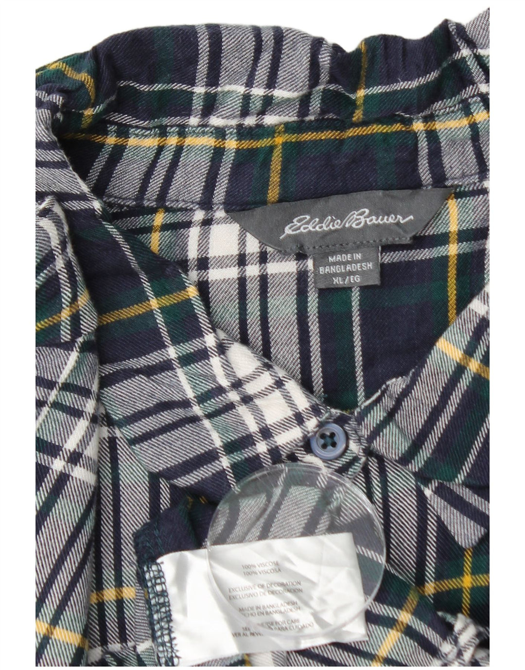 Camicia in flanella da donna EDDIE BAUER UK 18 XL viscosa a quadri blu navy