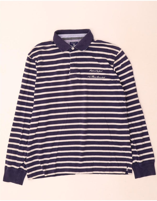 Polo da uomo a maniche lunghe Gant grande in cotone a righe blu navy