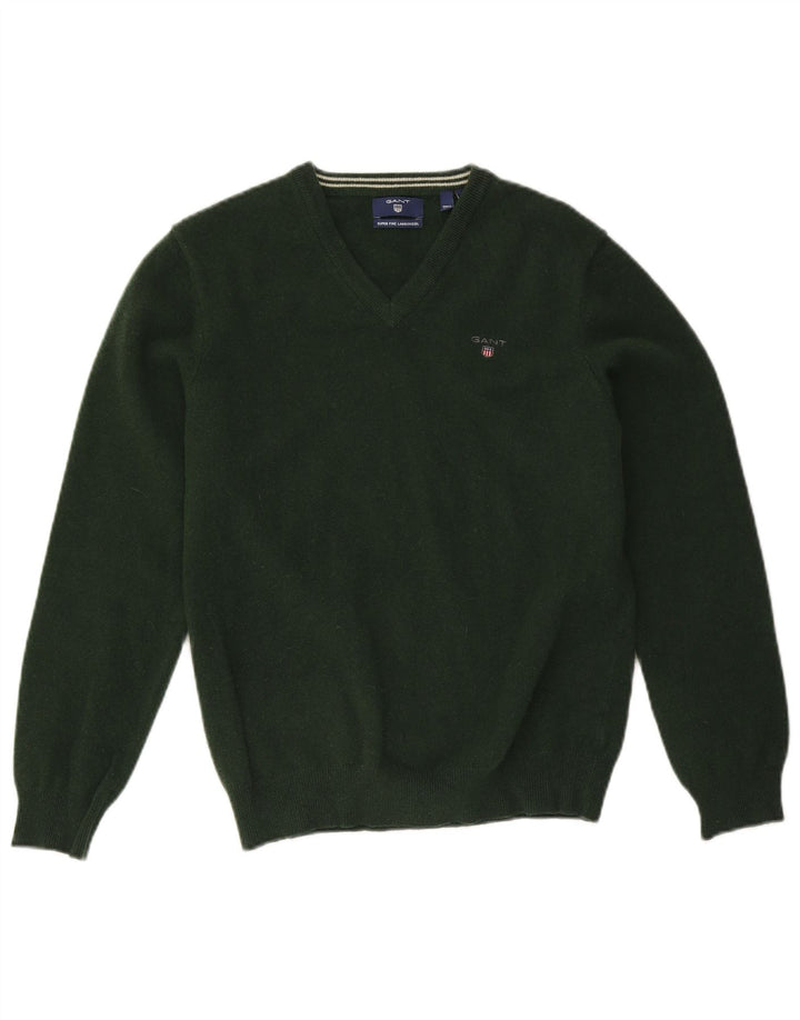 Gant Maglione da uomo con scollo a V in lana d'agnello verde medio