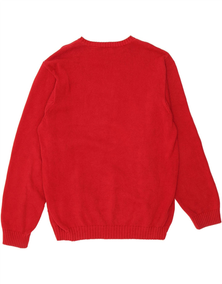 IZOD Mens Boat Neck Jumper Sweater Medium Red Argyle/Diamond Cotton Vintage Izod and Second-Hand Izod from Messina Hembry 