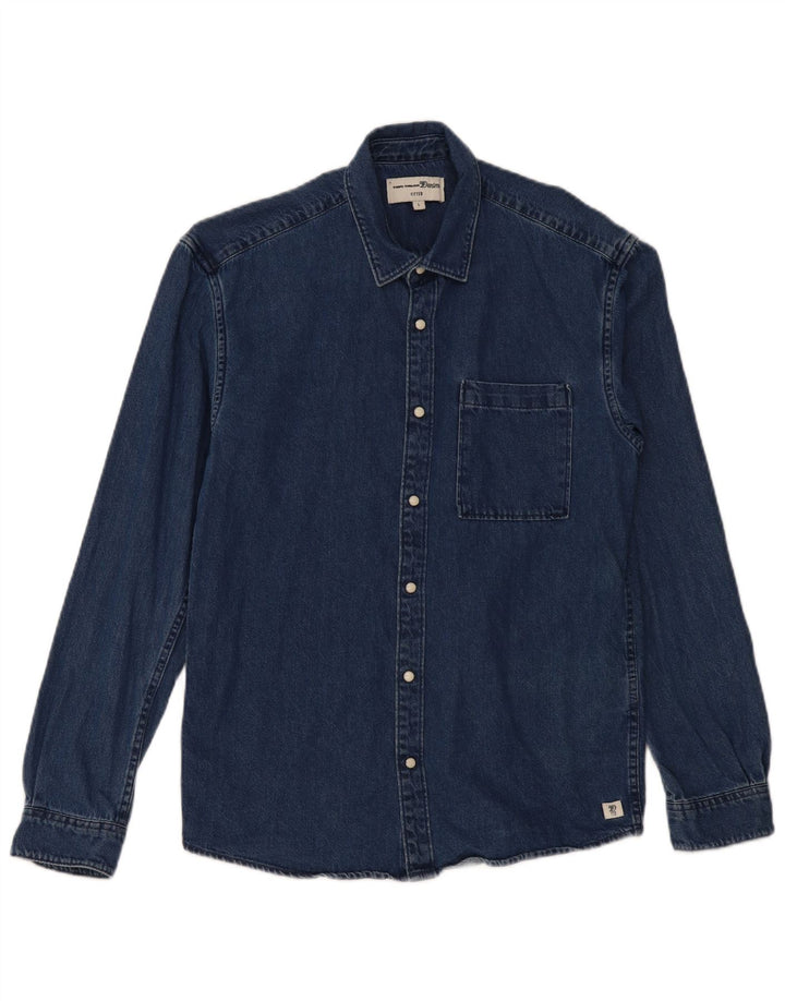 Camicia di jeans aderente da uomo Tom Tailor grande in cotone blu navy