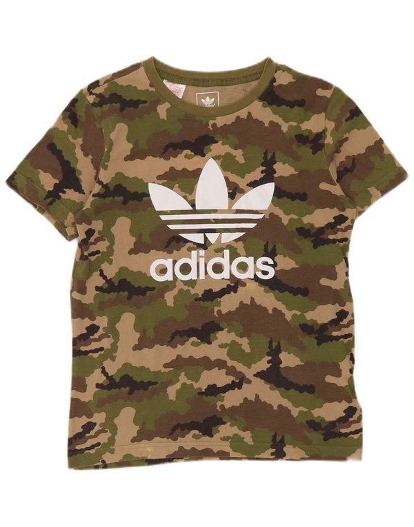 Adidas Boys Graphic T-Shirt Top 12-13 Years Khaki Camouflage Cotton