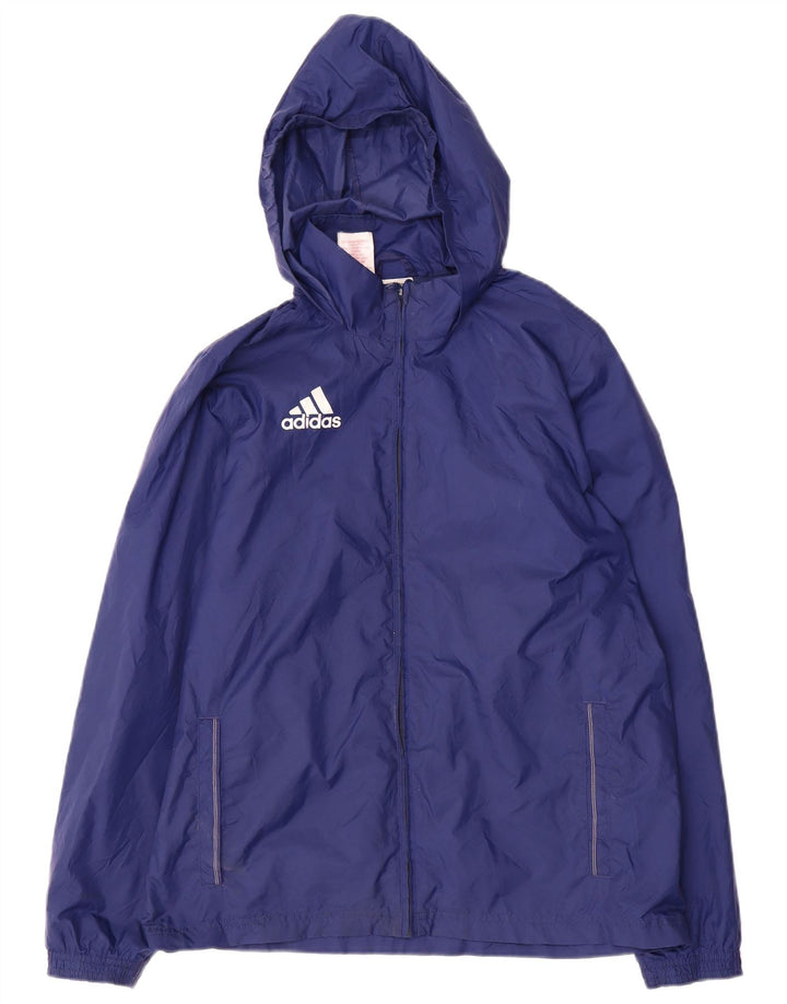 Giacca antipioggia con cappuccio Adidas da ragazzo 13-14 anni in poliestere blu navy