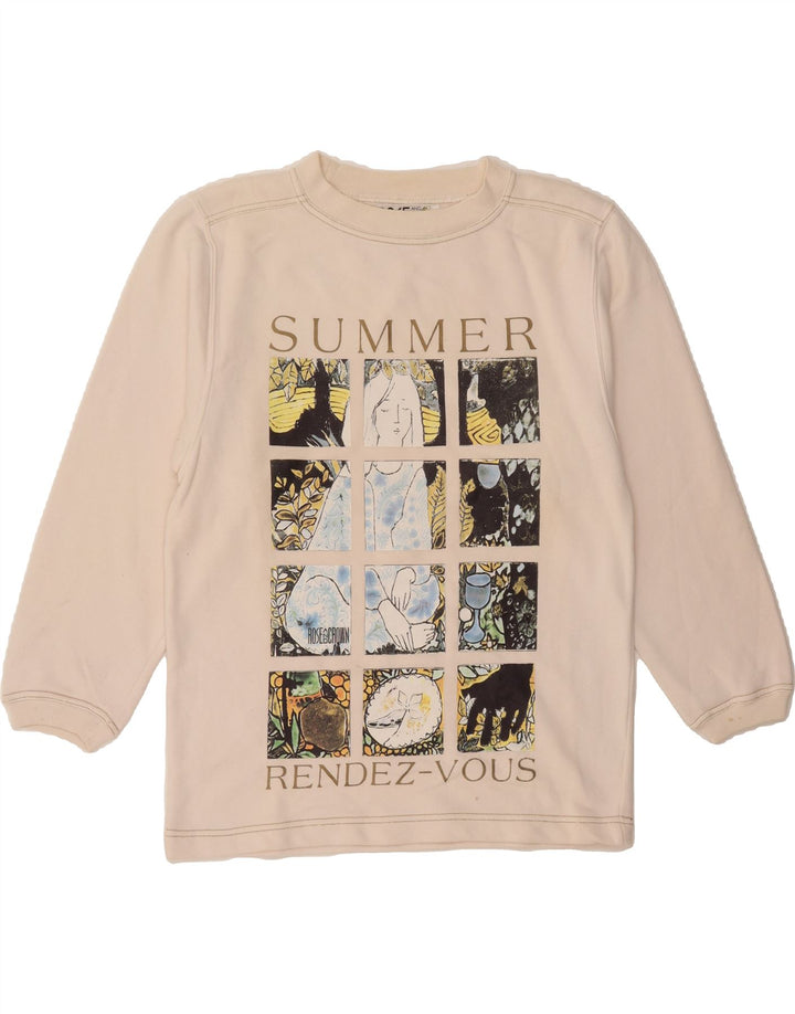 ROSE AND CROWN Womens Graphic Sweatshirt Jumper UK 14 Medium Off White Vintage Rose and Crown and Second-Hand Rose and Crown from Messina Hembry 