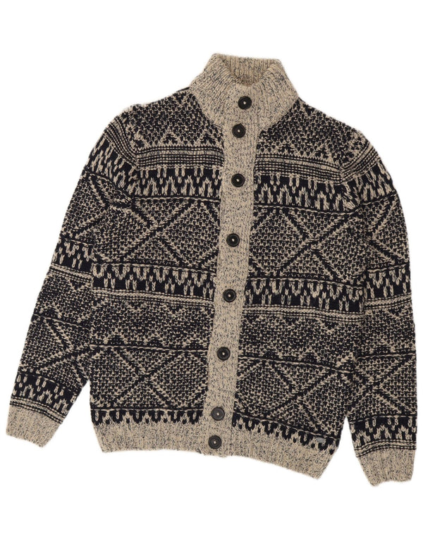 Angelo Litrico Mens Cardigan Sweater Medium Navy Blue Fair Isle Acrylic